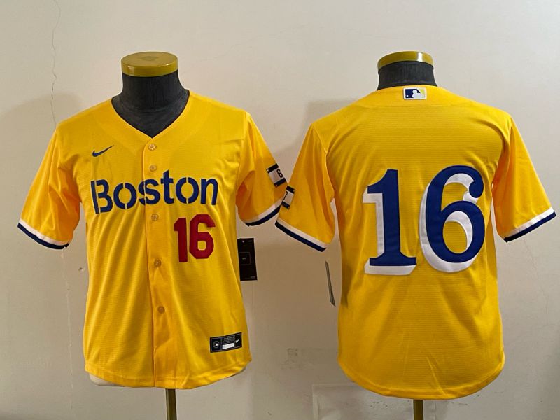 Youth 2025 Boston Red Sox #16 No Name Yellow Nike MLB Jersey 06